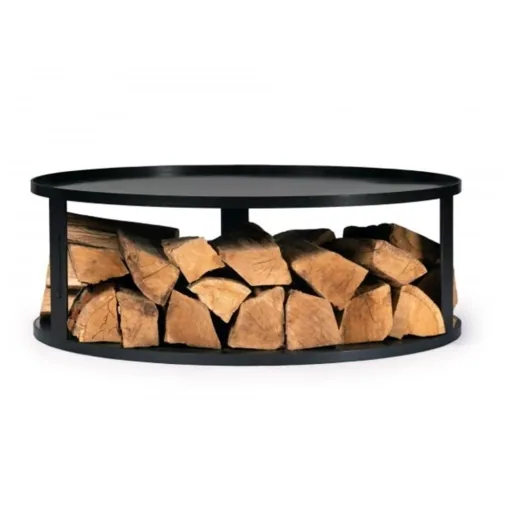 Feuerstelle Unterlage, Bodenplatte Feuerschale, Feuerschalenbasis rund 62cm mit Holzfach
