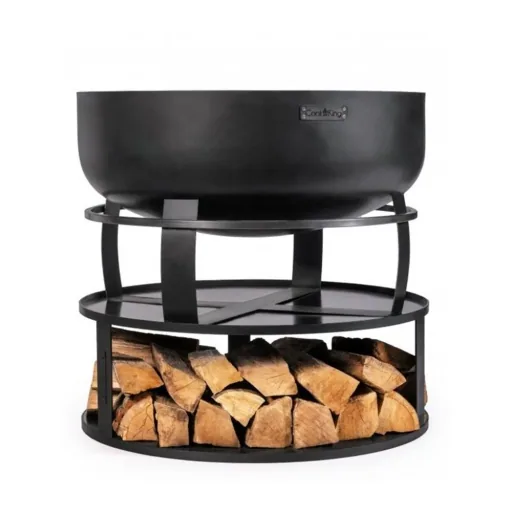 Feuerstelle Unterlage, Bodenplatte Feuerschale, Feuerschalenbasis rund 62cm mit Holzfach