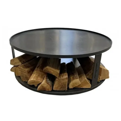 Feuerstelle Unterlage, Bodenplatte Feuerschale, Feuerschalenbasis rund 62cm mit Holzfach