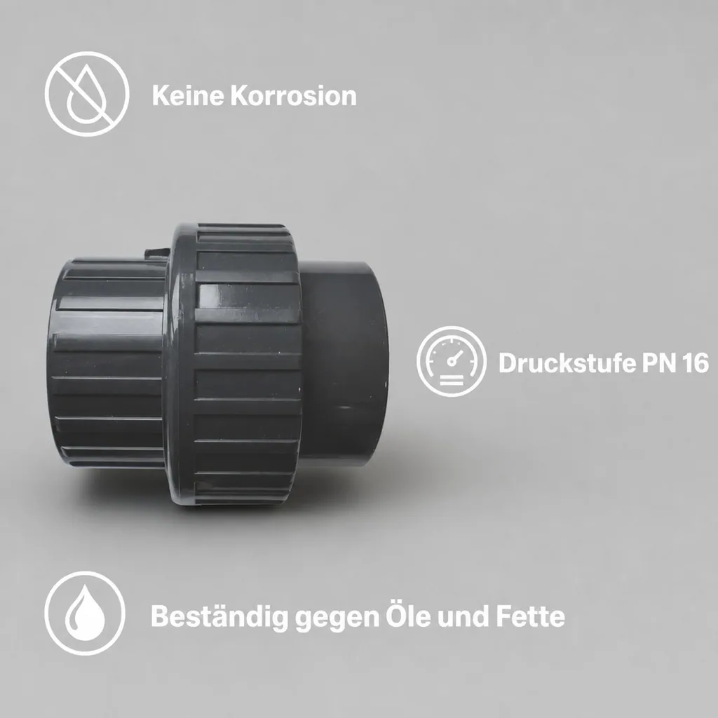 PVC - U Verschraubung Klebemuffe x Klebemuffe 50 mm