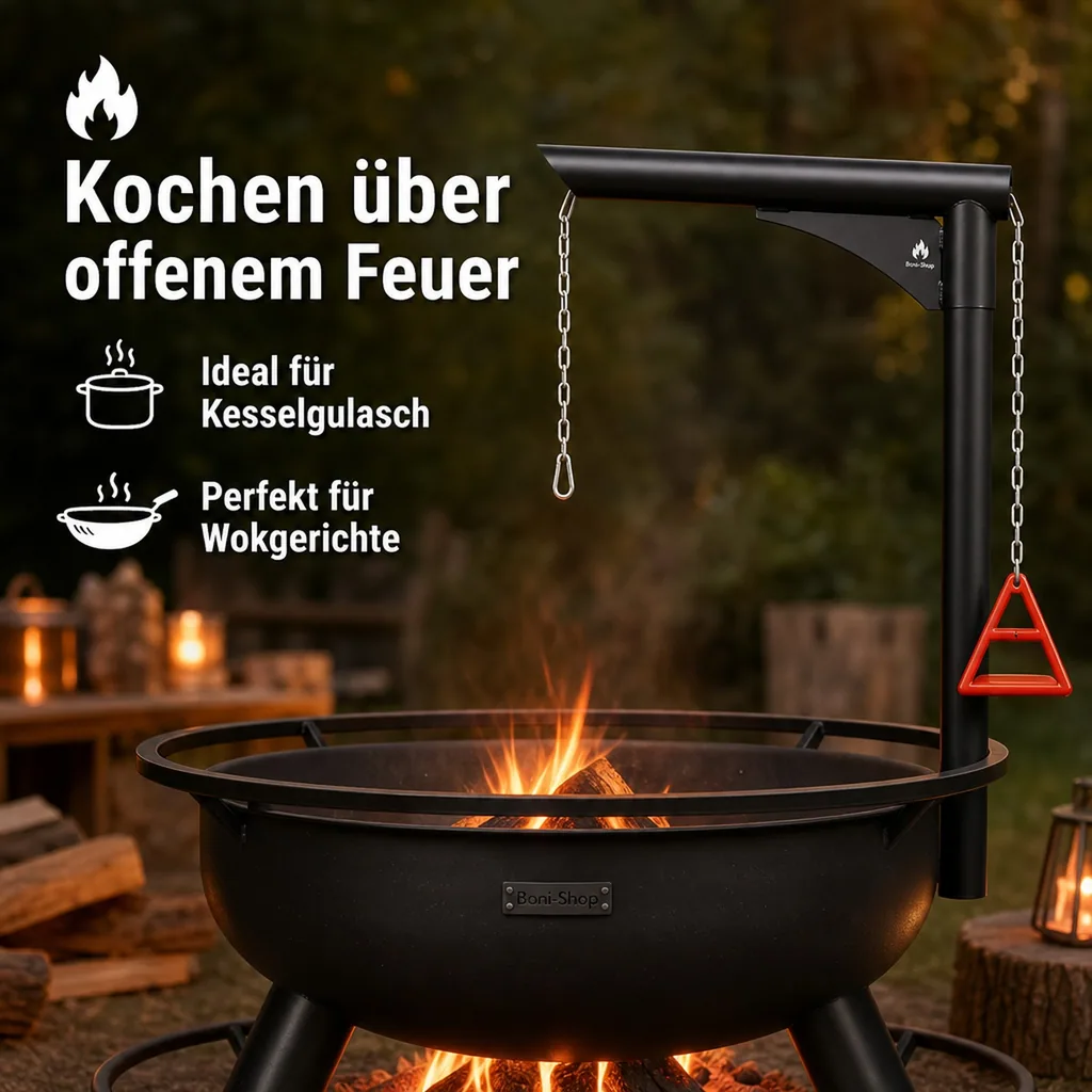 Feuerschale Wok Kesselhalter, Feuerstelle Zubehör, Naturstahl