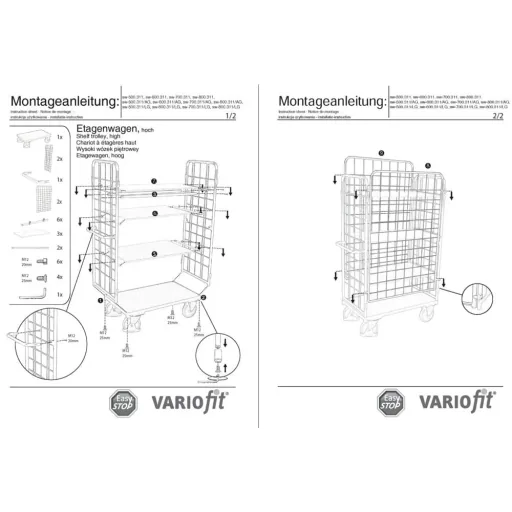 Vierwandwagen hoch, 3 Böden, EasySTOP, 500 kg Traglast