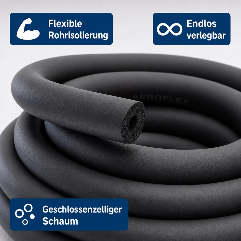 AEROFLEX® SH COIL Rohrisolierung, Rohrdämmung - Endlos, Selbstklebend, Flexibler Dämmstoff aus Geschlossenzelligem Schaum Kautschukbasis, Schwarz - 22 x 10 mm/22m