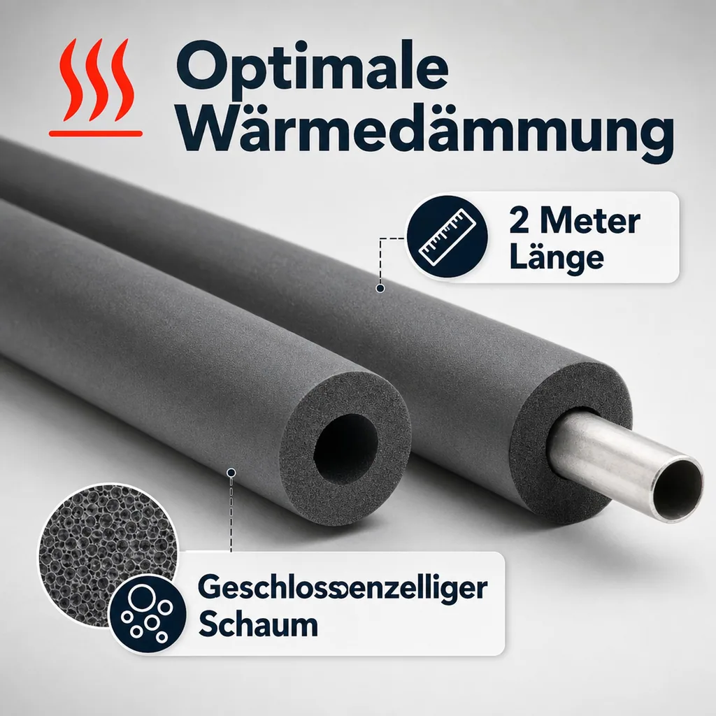 Rohrisolierung, 2m, flexible Rohrdämmung, Kautschuk, 28x30mm