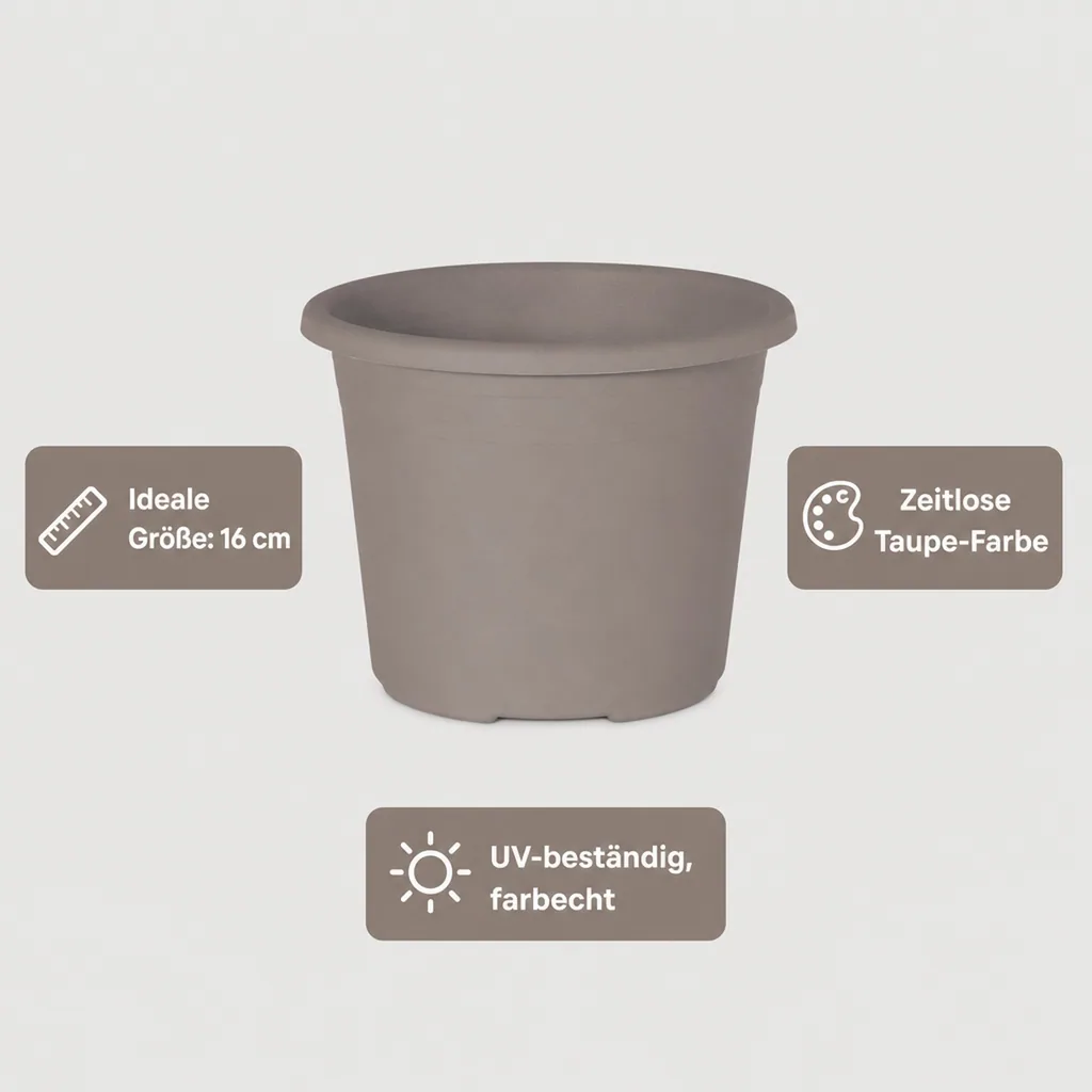 Blumentopf CYLINDRO 16 cm, 1.4 Liter, taupe, Kunststoff