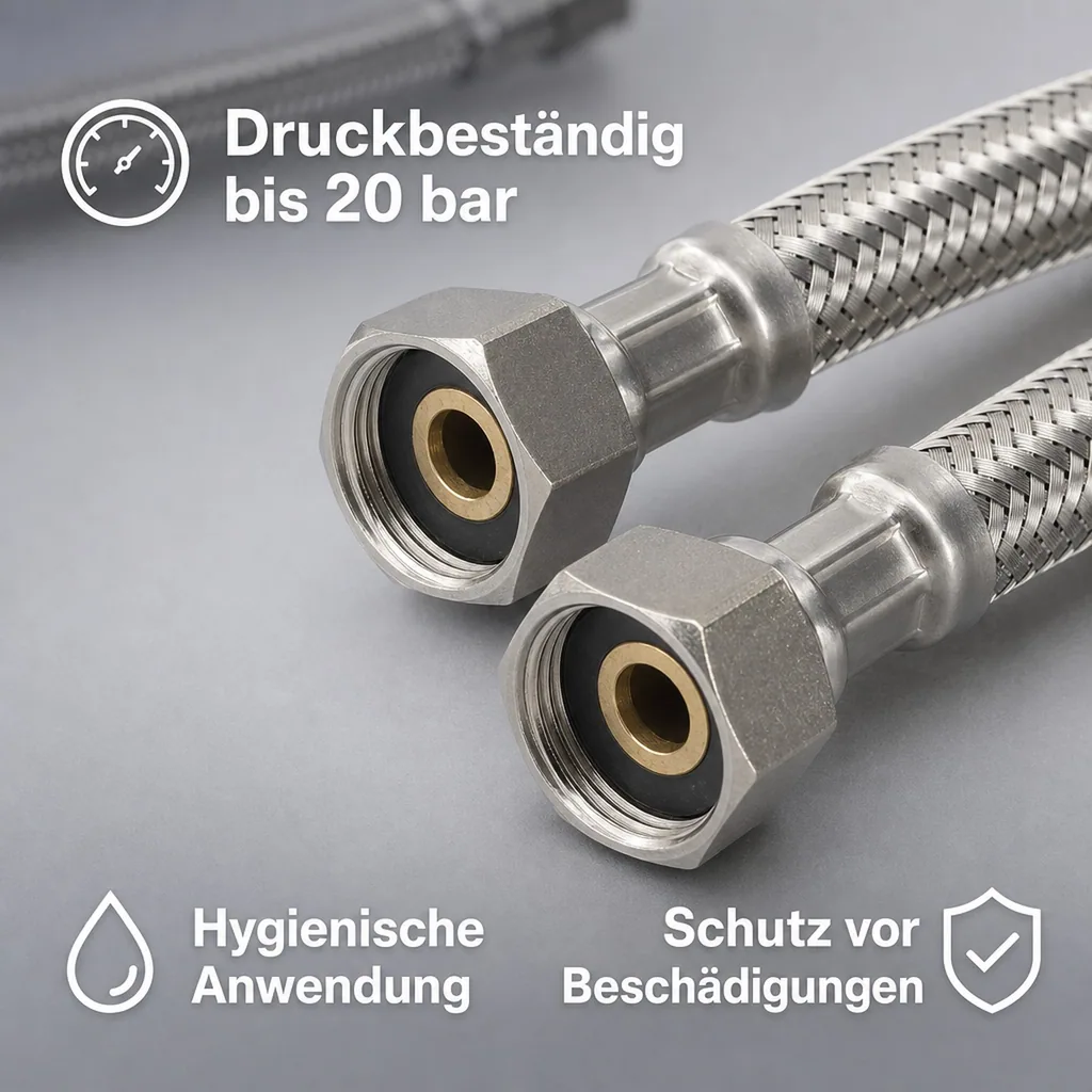 Panzerschlauch 3/8, Edelstahl, 800mm, DN8, flexibel, Trinkwasser, Sanitärschlauch