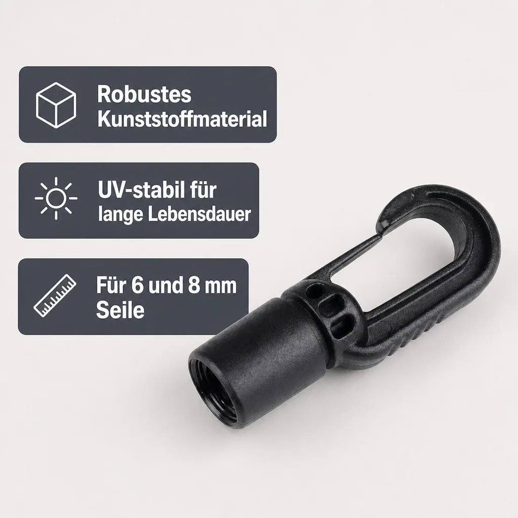 Expanderseil Haken, Gummiseil Haken, Kunststoff Karabinerhaken, 6mm 8mm
