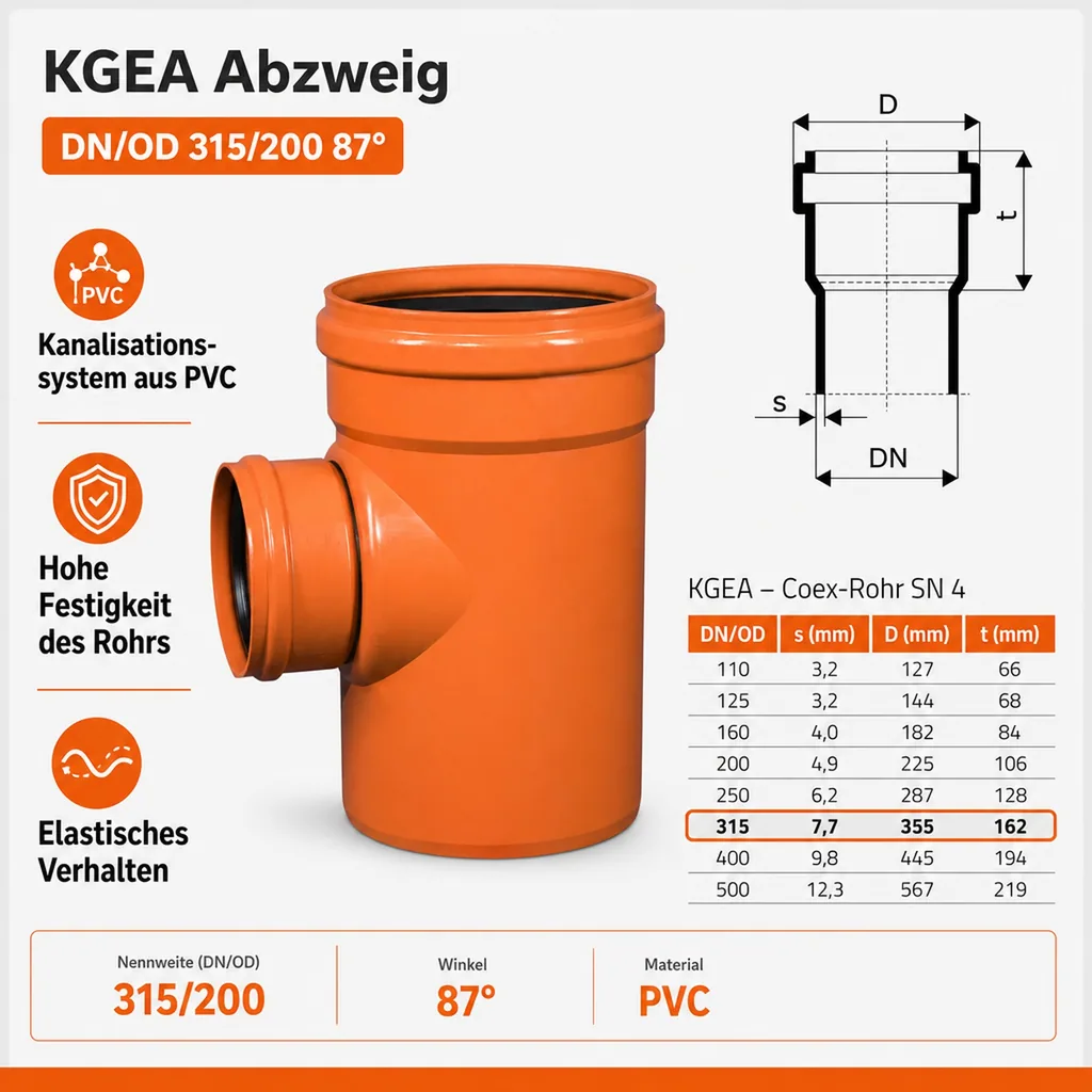 KGEA Abzweig DN/OD 315/200   87 Grad