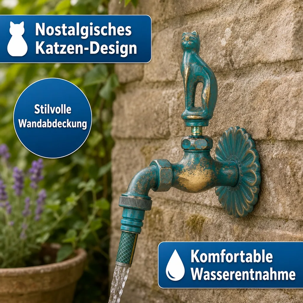 Nostalgie Auslaufventil Katze patiniert 1/2"