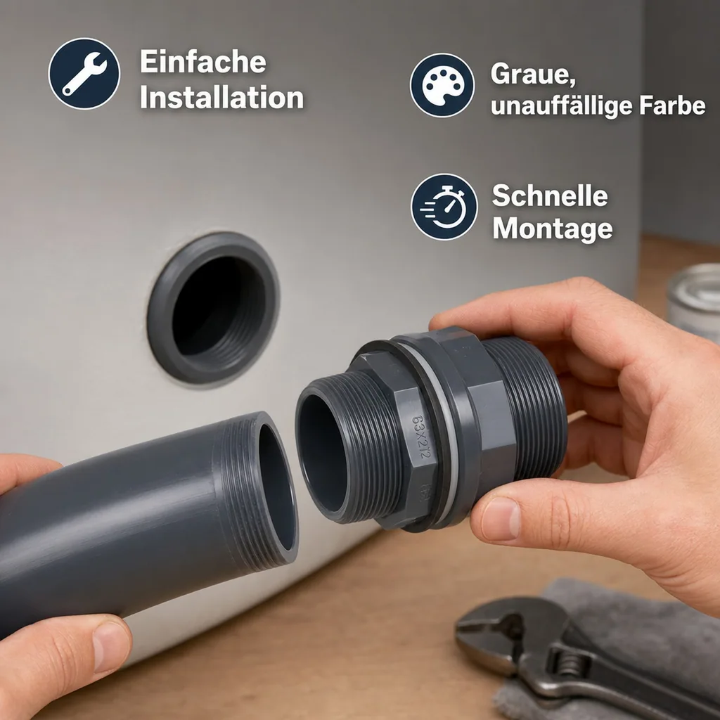 PVC Durchführung, Klebemuffe Außengewinde, 63mm, PN10
