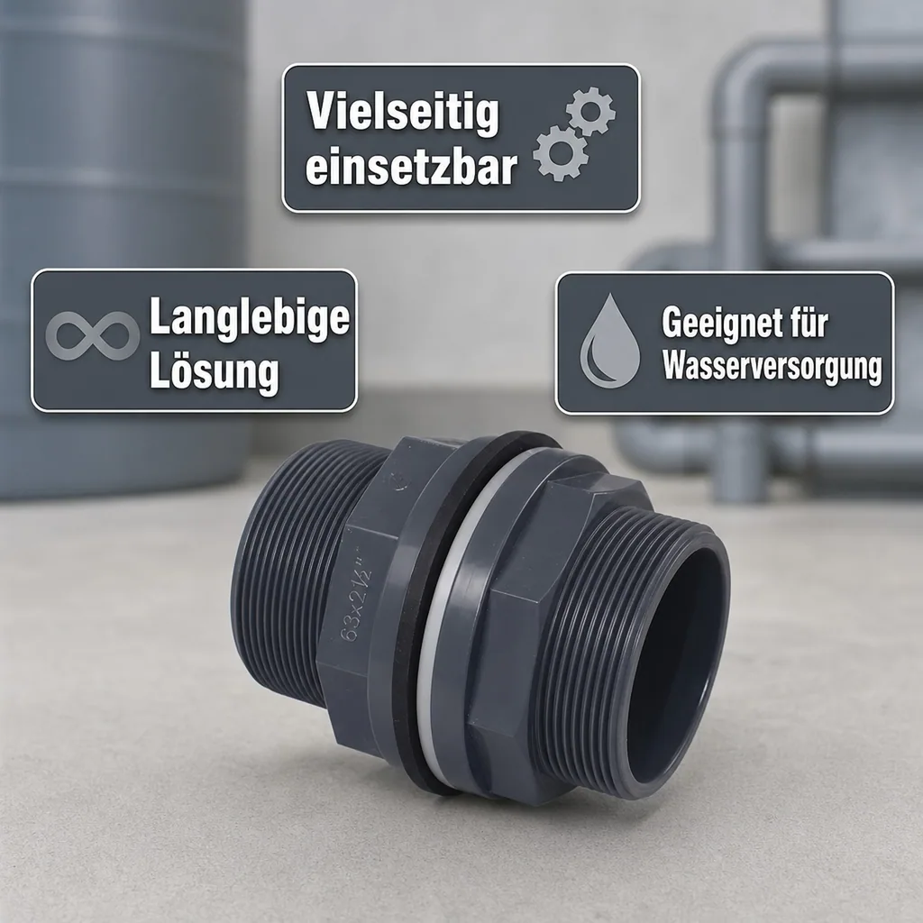 PVC Durchführung, Klebemuffe Außengewinde, 63mm, PN10