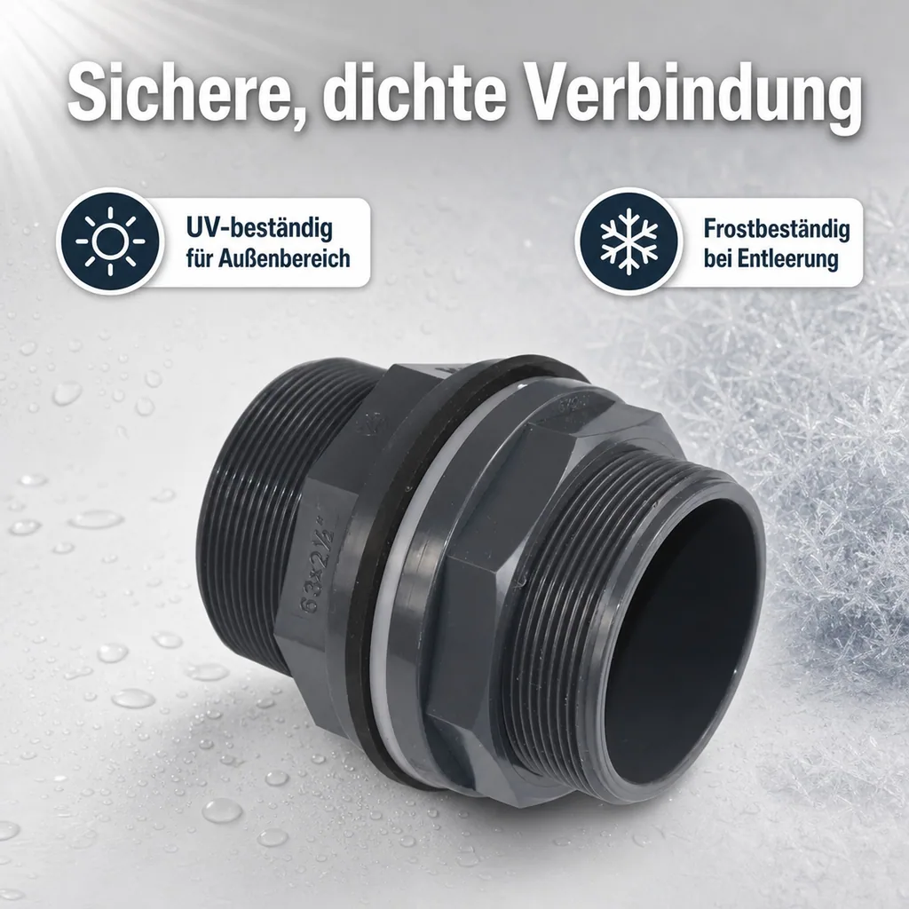 PVC Durchführung, Klebemuffe Außengewinde, 63mm, PN10