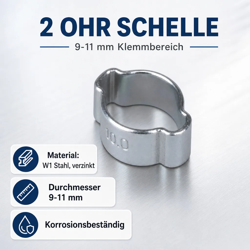 Schlauchschellen, 2 Ohr Schellen, 9-11mm, Klemmschellen