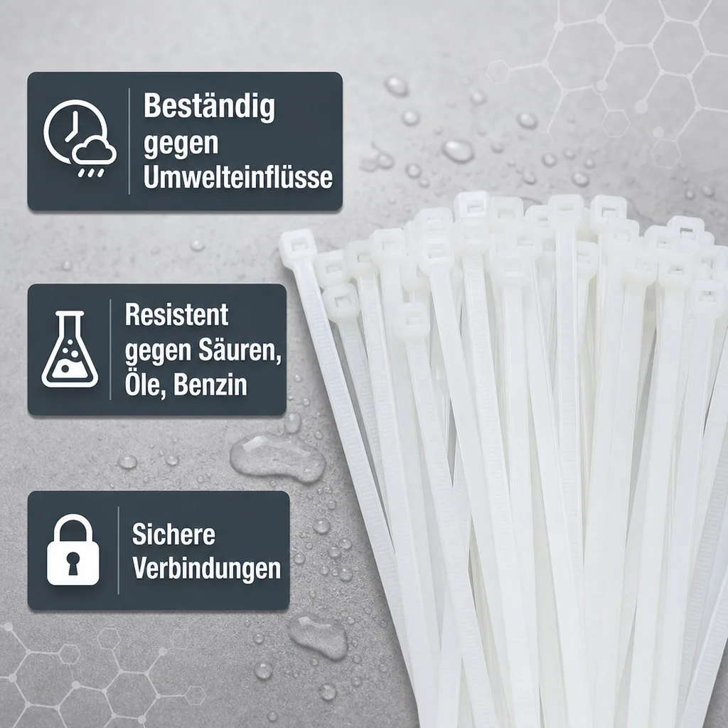 Kabelbinder 300mm, 100er Pack, Nylon Kabelbinder, weiß, robust