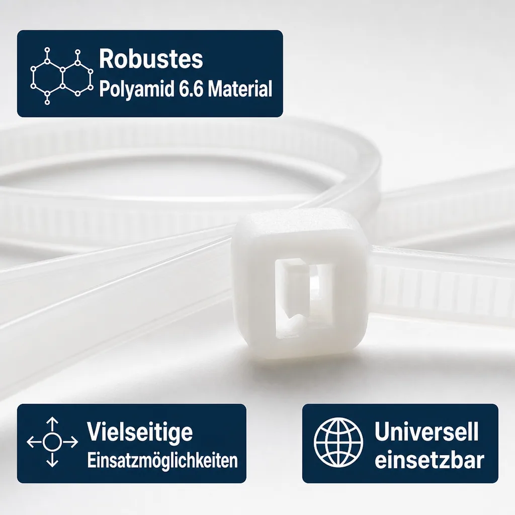 Kabelbinder 300mm, 100er Pack, Nylon Kabelbinder, weiß, robust