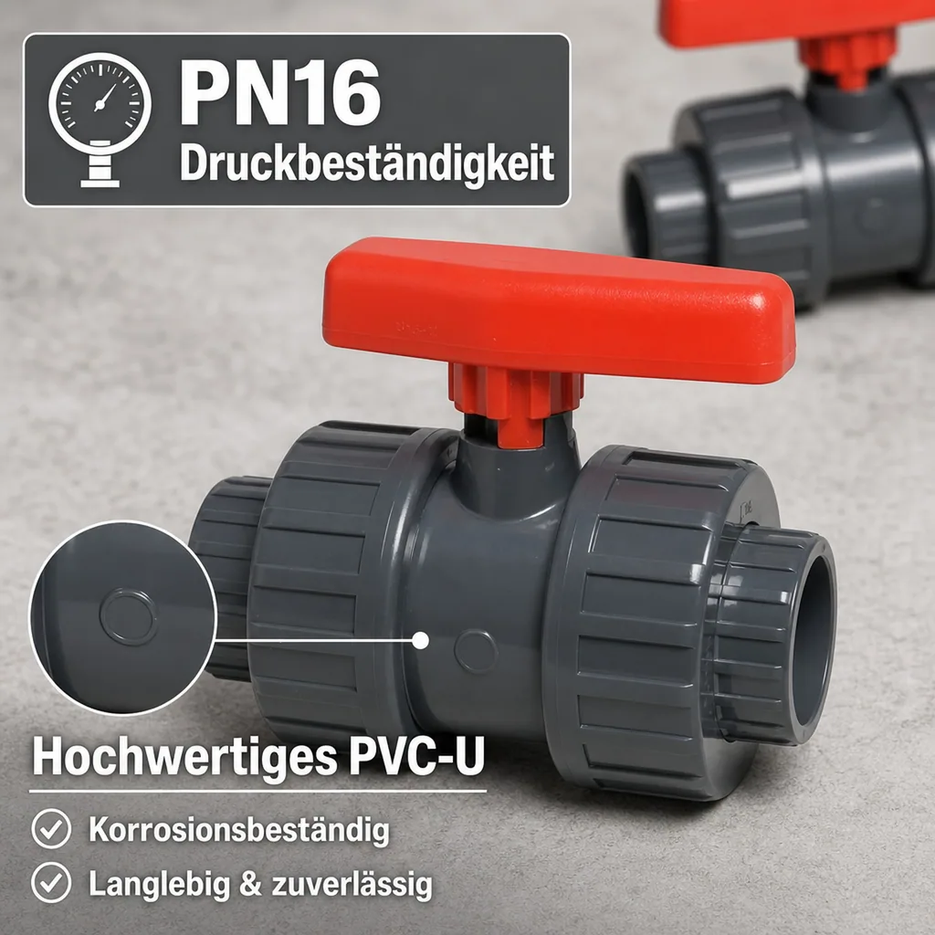 PVC Rohr Kugelhahn, PVC-U Muffe 25 mm, PN16