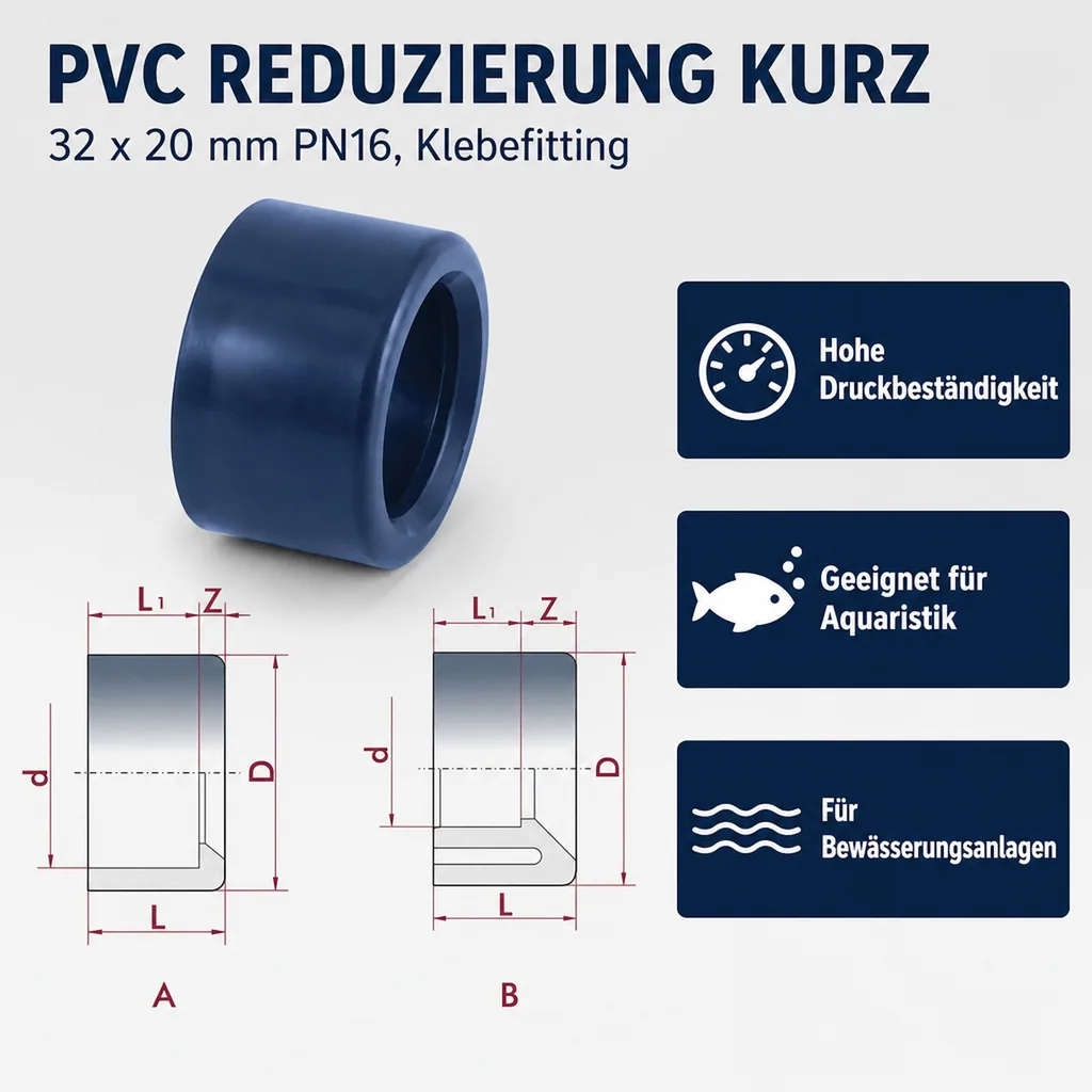 PVC Reduzierung kurz 32 x 20 mm PN16, Klebefitting