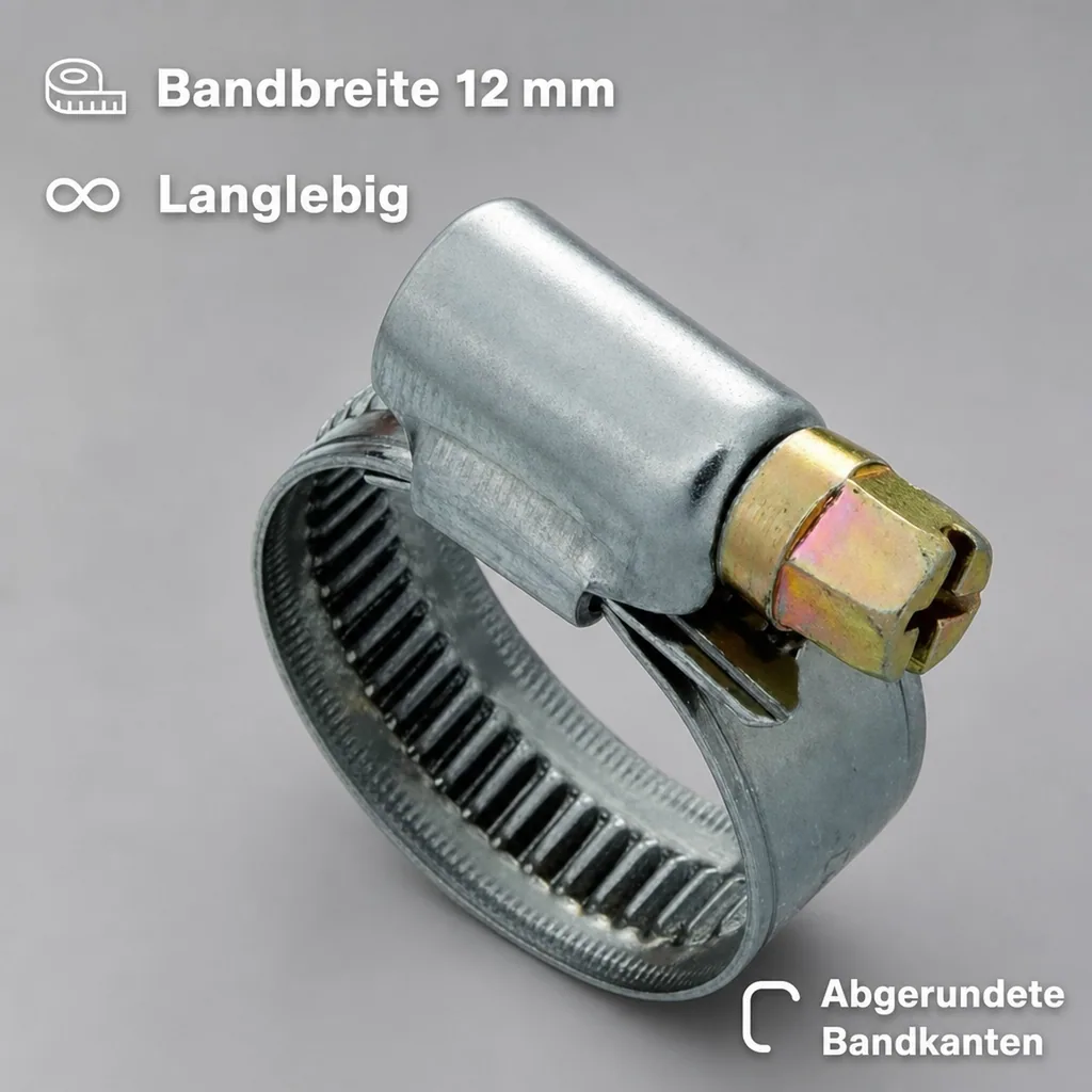 Schlauchschellen, Edelstahl, 12mm, 60-80mm, W2, DIN 3017