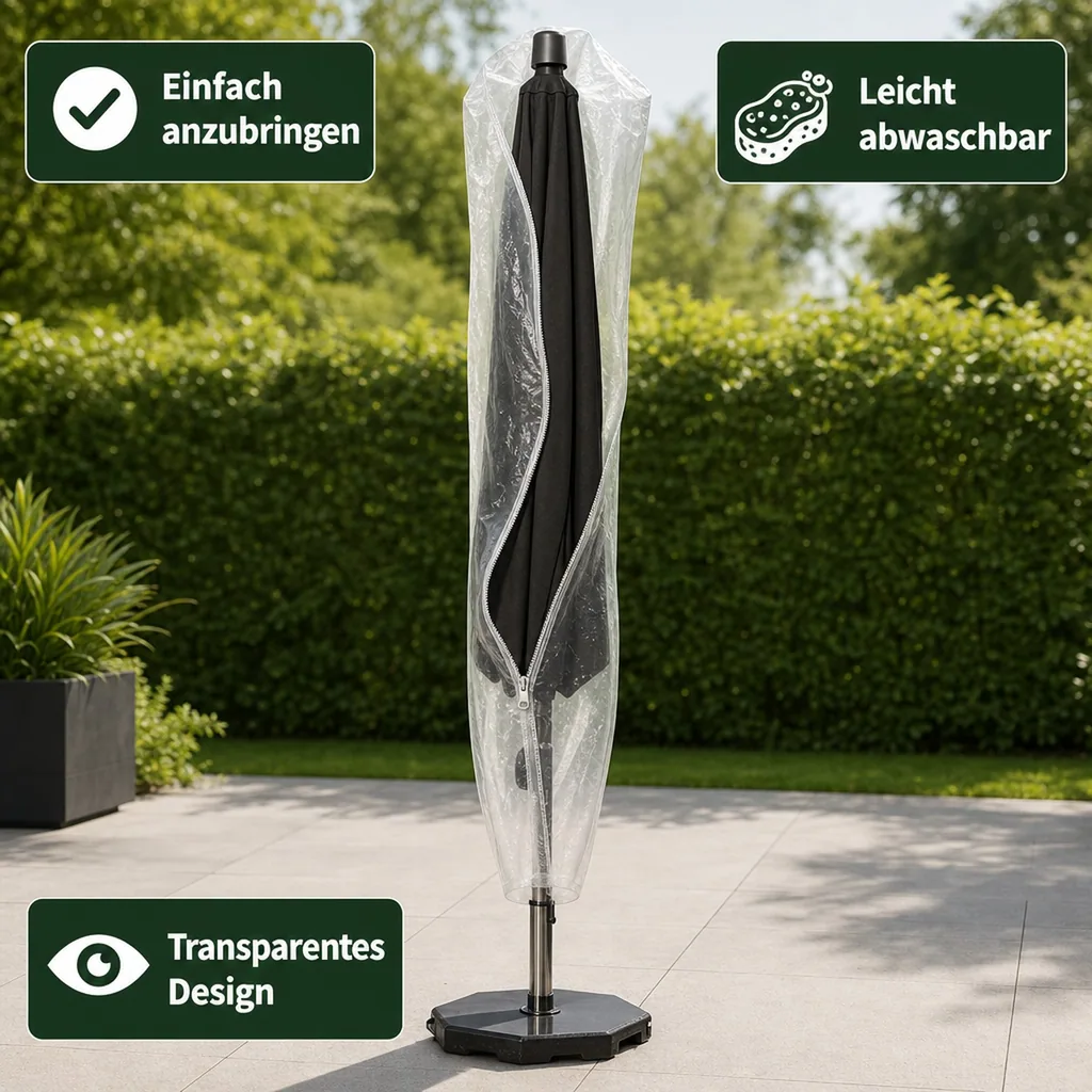 Gartenschirm Schutzhülle transparent, Ø200-400cm, 30x193cm, Gartenschirm Abdeckung