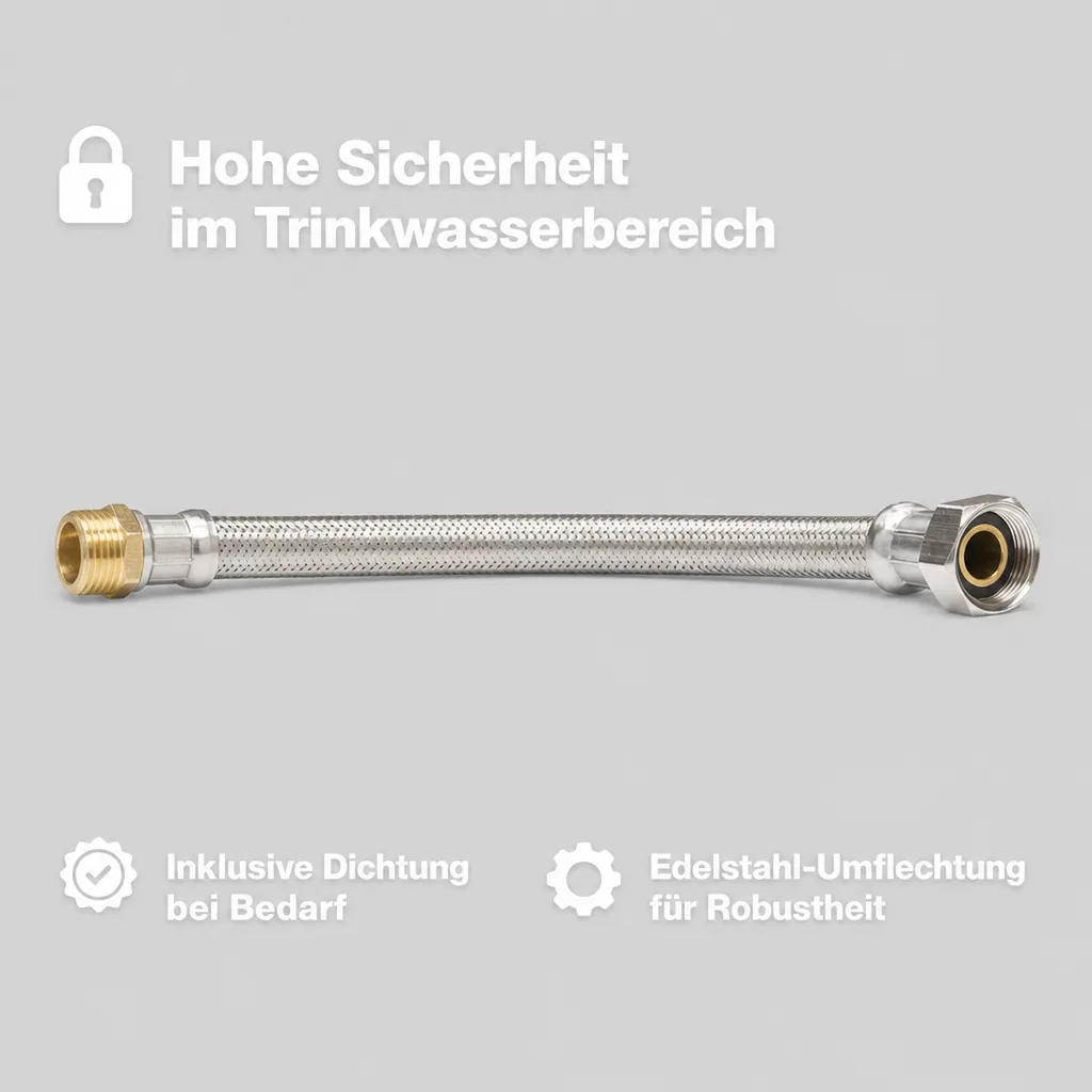 Panzerschlauch 3/4 Zoll, DVGW, Trinkwasser, Flexibel, Edelstahl, 500mm