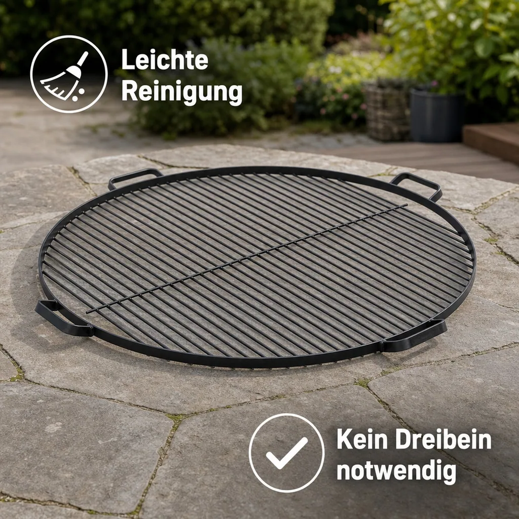Grillrost 70 cm, für Feuerschale, Stahl Rost mit 4 Griffen