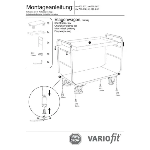 Etagenwagen mit 2 Tabletts 250 kg, Servierwagen, EasySTOP