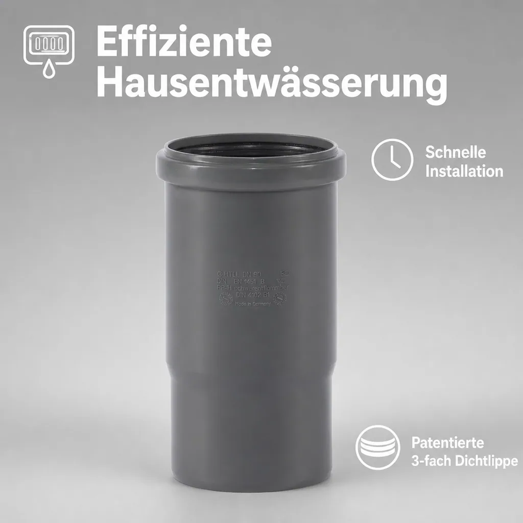 HT Rohr 90, HTsafeL Langmuffe, Abflussrohr, DN90