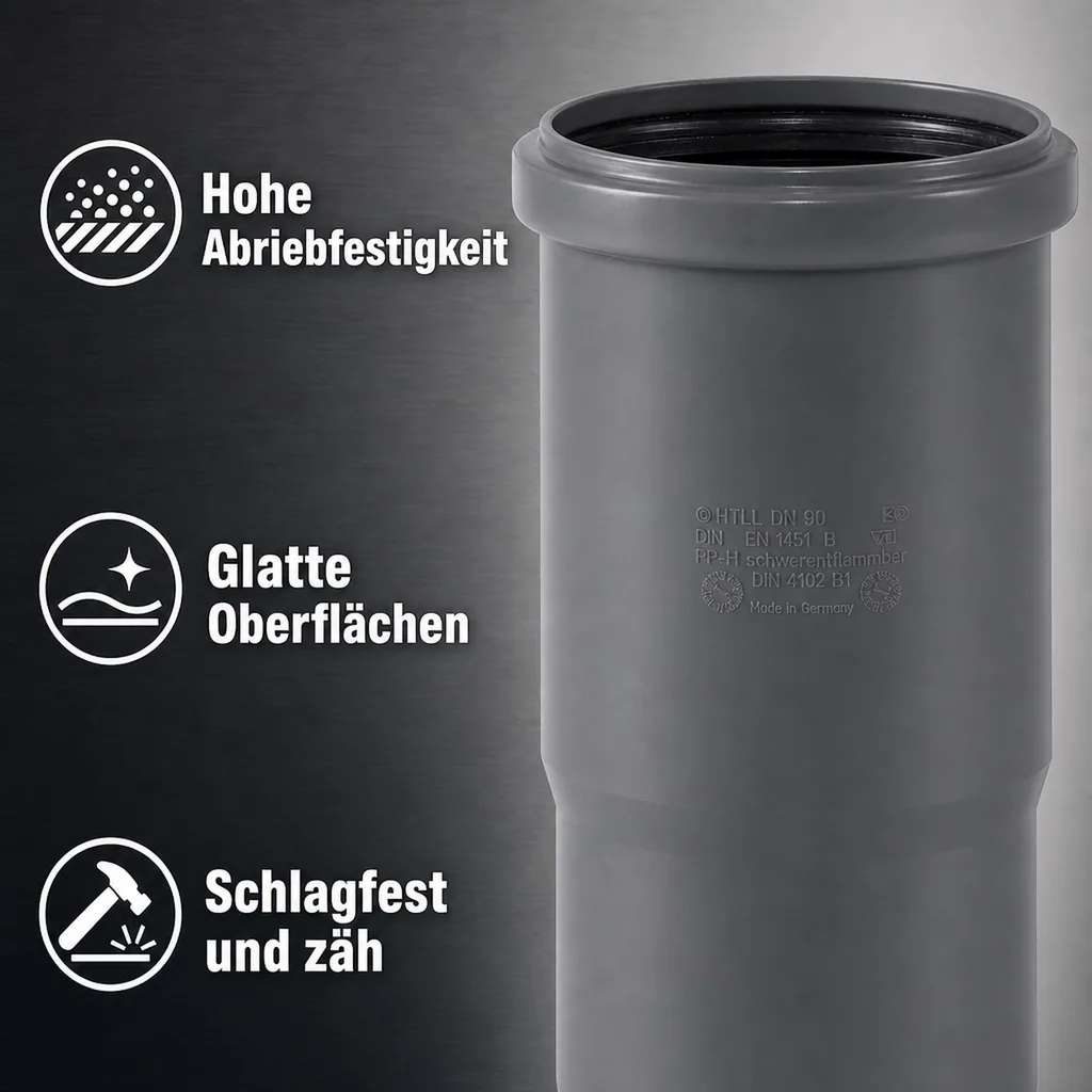 HT Rohr 90, HTsafeL Langmuffe, Abflussrohr, DN90
