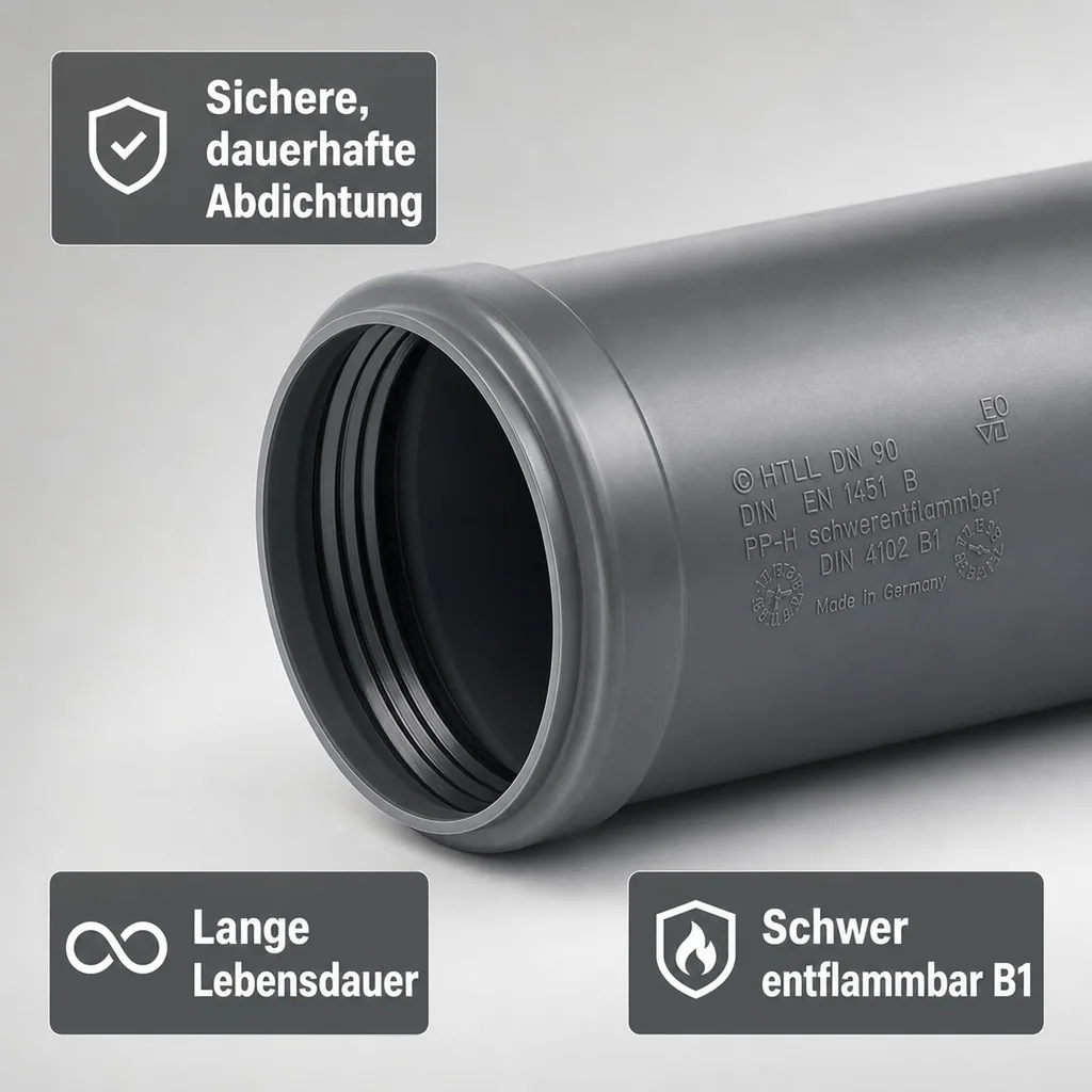 HT Rohr 90, HTsafeL Langmuffe, Abflussrohr, DN90