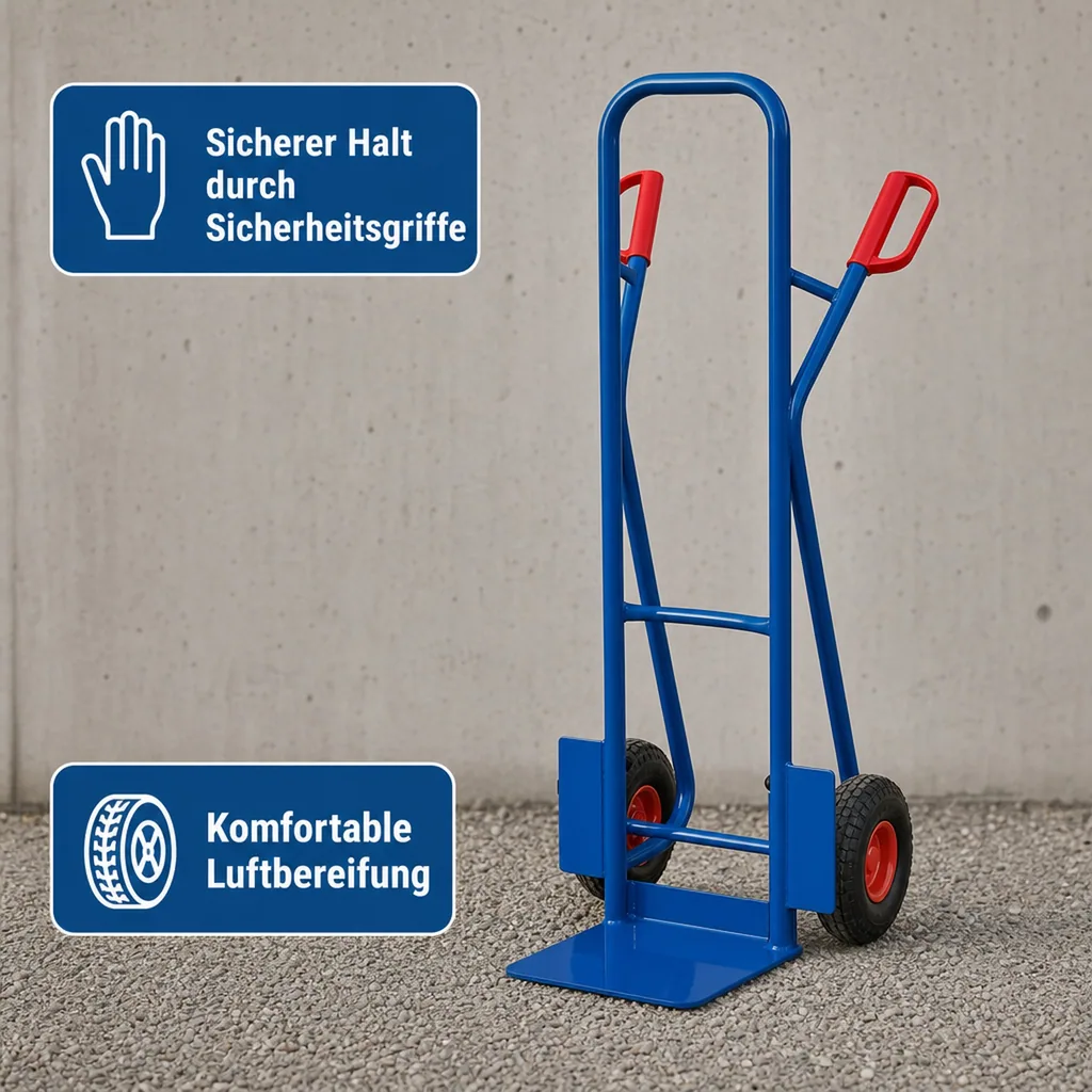 Stapelkarre 250 kg, Stahlrohrkarre mit Klappschaufel, Luftbereifung