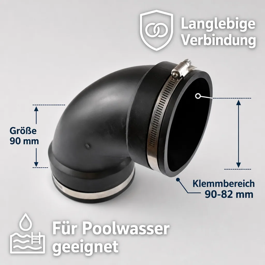 Flexibler Rohrverbinder, PVC Elastomer, Rohrbogen 90mm