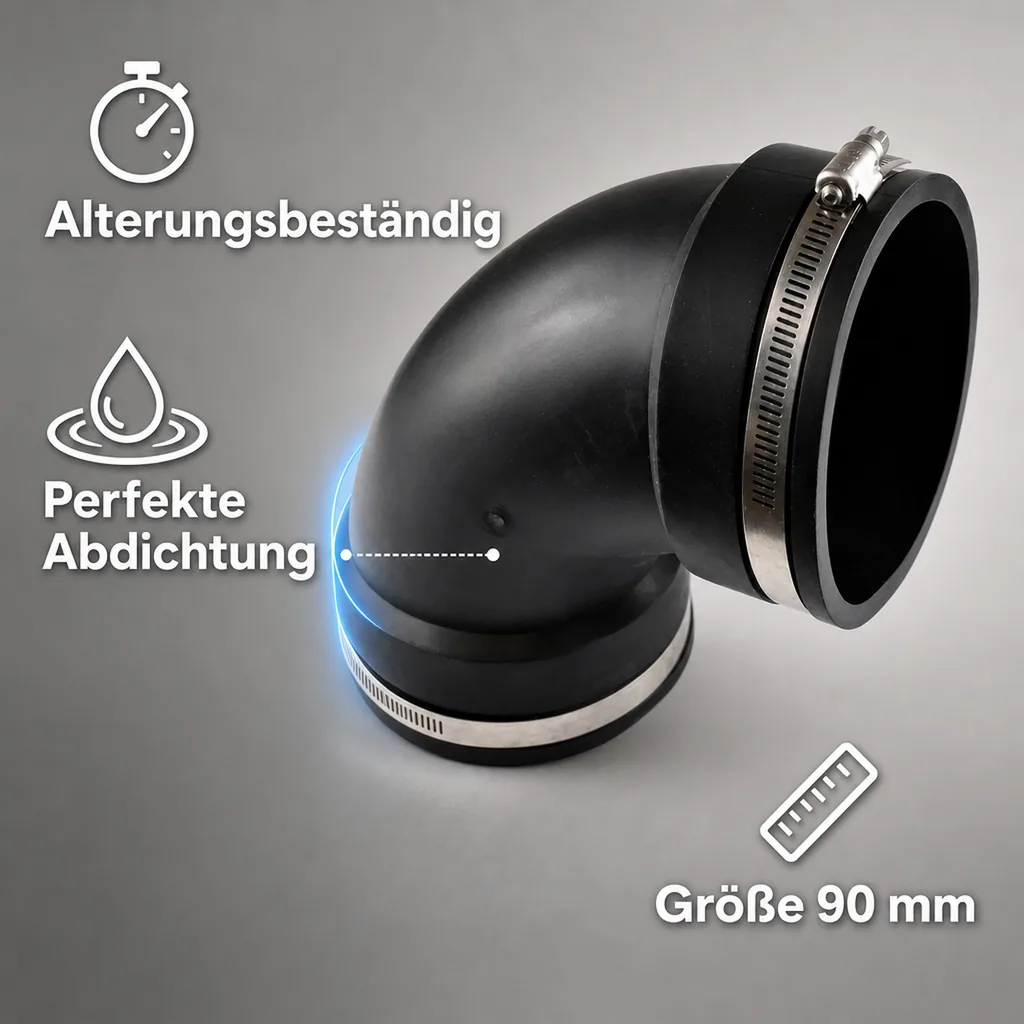 Flexibler Rohrverbinder, PVC Elastomer, Rohrbogen 90mm