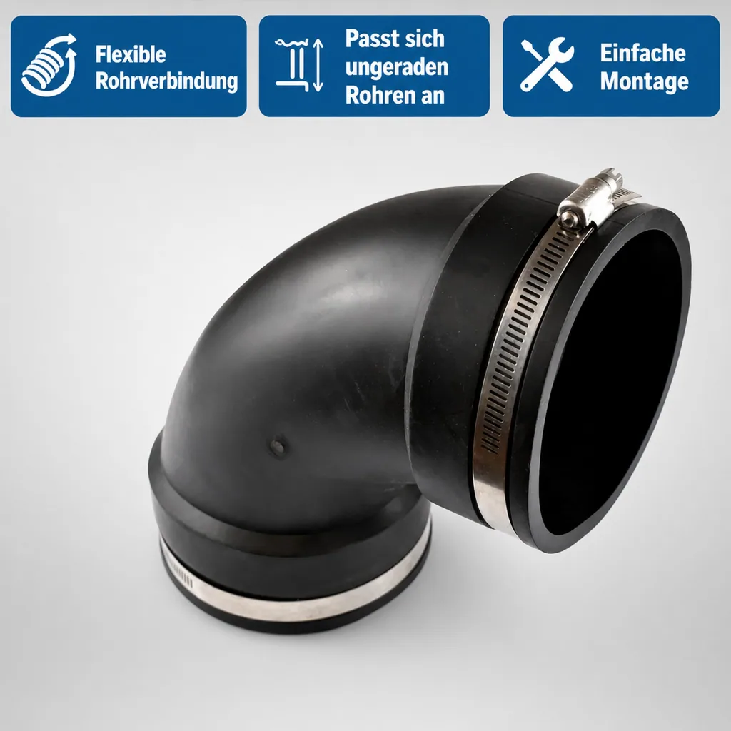 Flexibler Rohrverbinder, PVC Elastomer, Rohrbogen 90mm