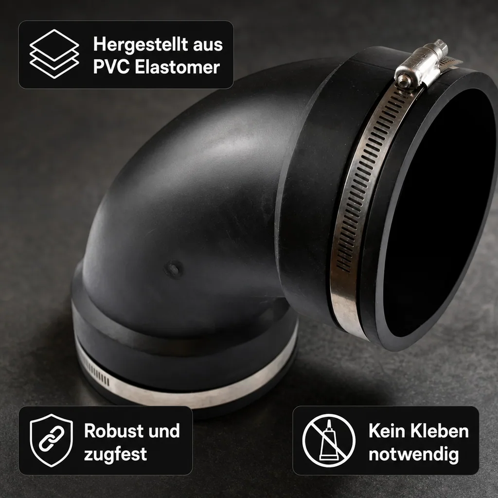 Flexibler Rohrverbinder, PVC Elastomer, Rohrbogen 90mm