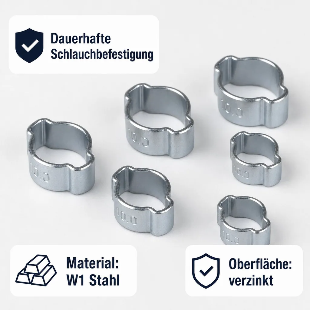 Ohr Schellen, Klemmschellen 5-7mm, 2 Ohr Schelle, W1, verzinkt