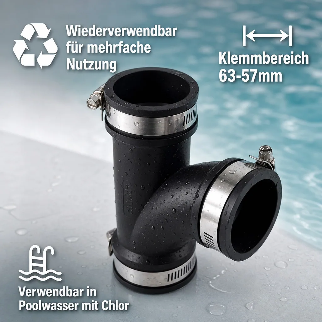 PVC Fittings, T-Stück 2"/63mm, flexible Rohrverbinder, PVC Verbinder