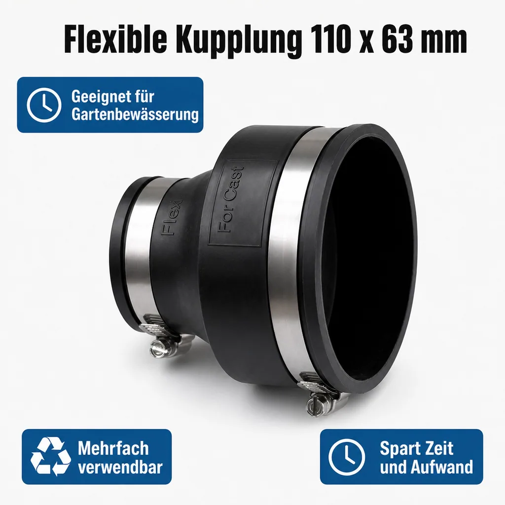 Flexible Kupplung, Reduzierkupplung 110 x 63 mm, Flexible Rohrverbinder