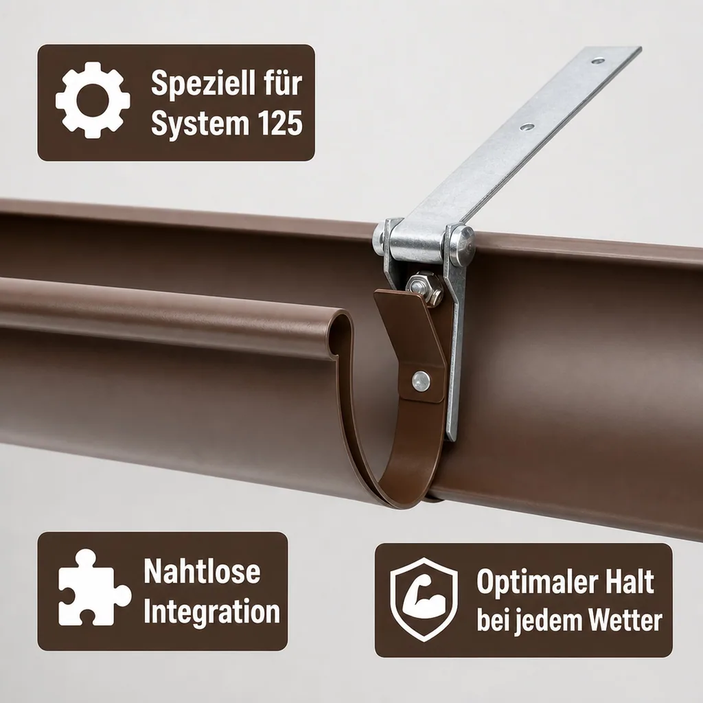 Dachrinnenhalter Metall, Rinneneisen einstellbar, braun, System 125