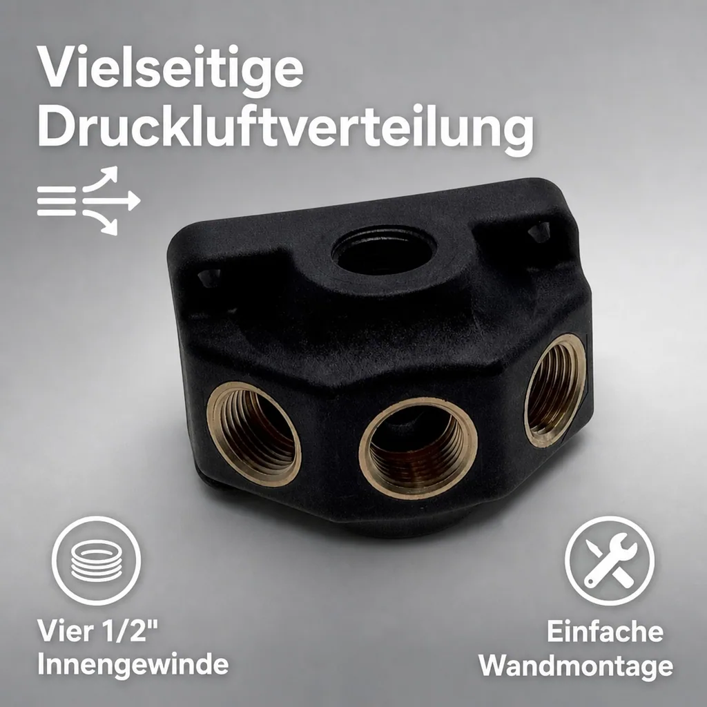 Druckluft Wanddose, 4er Kunststoff Wandverteiler, 1/2" Innengewinde