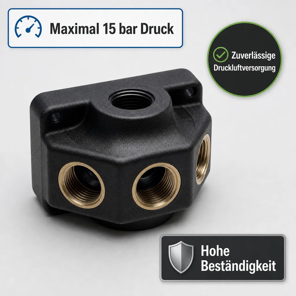 Druckluft Wanddose, 4er Kunststoff Wandverteiler, 1/2" Innengewinde