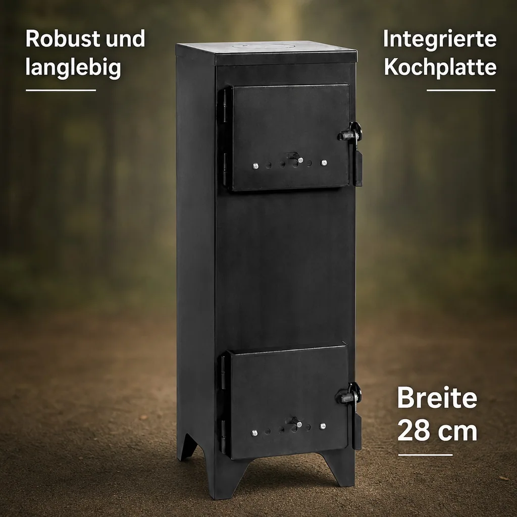 Campingofen, Zeltofen, Ofen für Camping, Schamotteauskleidung, Naturstahl