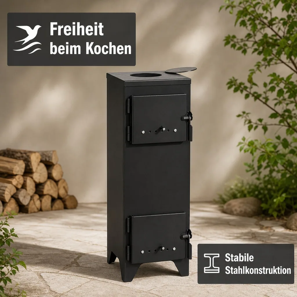 Campingofen, Zeltofen, Ofen für Camping, Schamotteauskleidung, Naturstahl