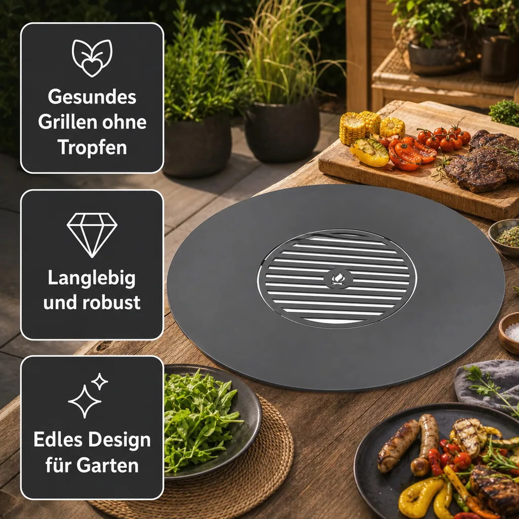 Grillplatte Feuerschale, Edelstahl, 102cm mit Rost 50cm