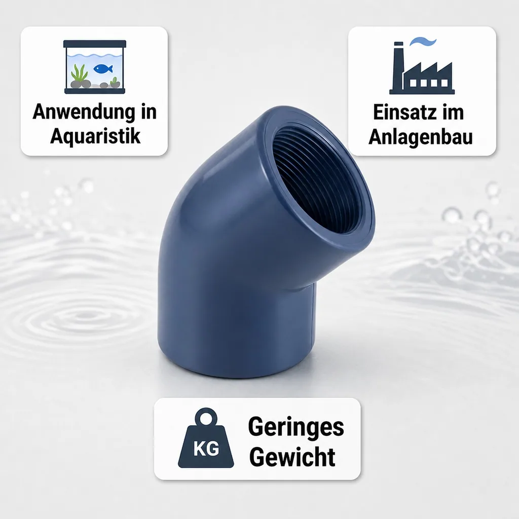 PVC - U 45° Winkel Muffe x IG 50 mm x 1 1/2" PN10