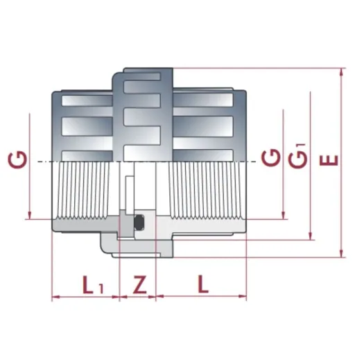PVC Verschraubung, U-Verschraubung IG x IG 1/2", Rohrverbinder