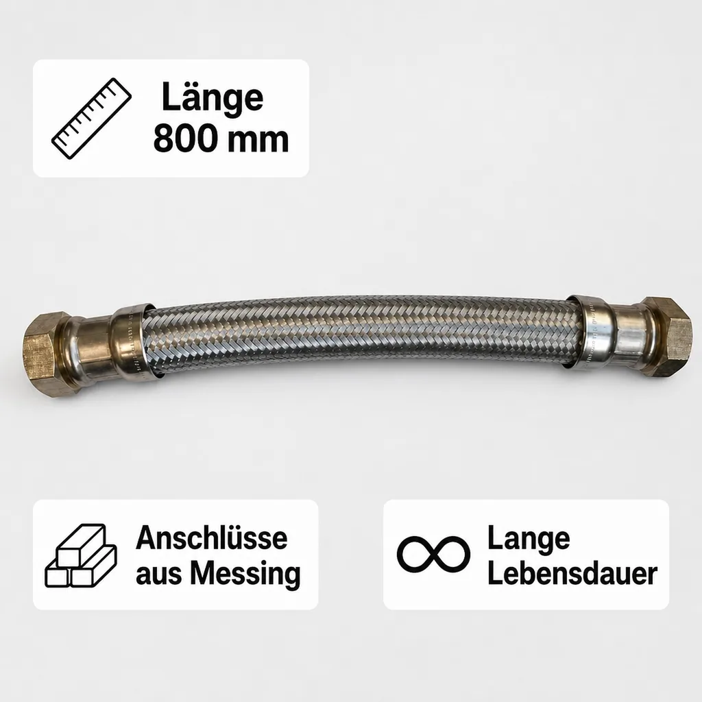 Panzerschlauch DN25, Edelstahl 1 Zoll, 800 mm, Trinkwasser