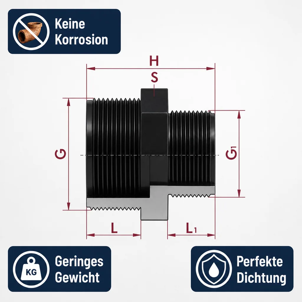 PVC - U Doppelnippel reduziert AG 2 1/2" x 1 1/4"