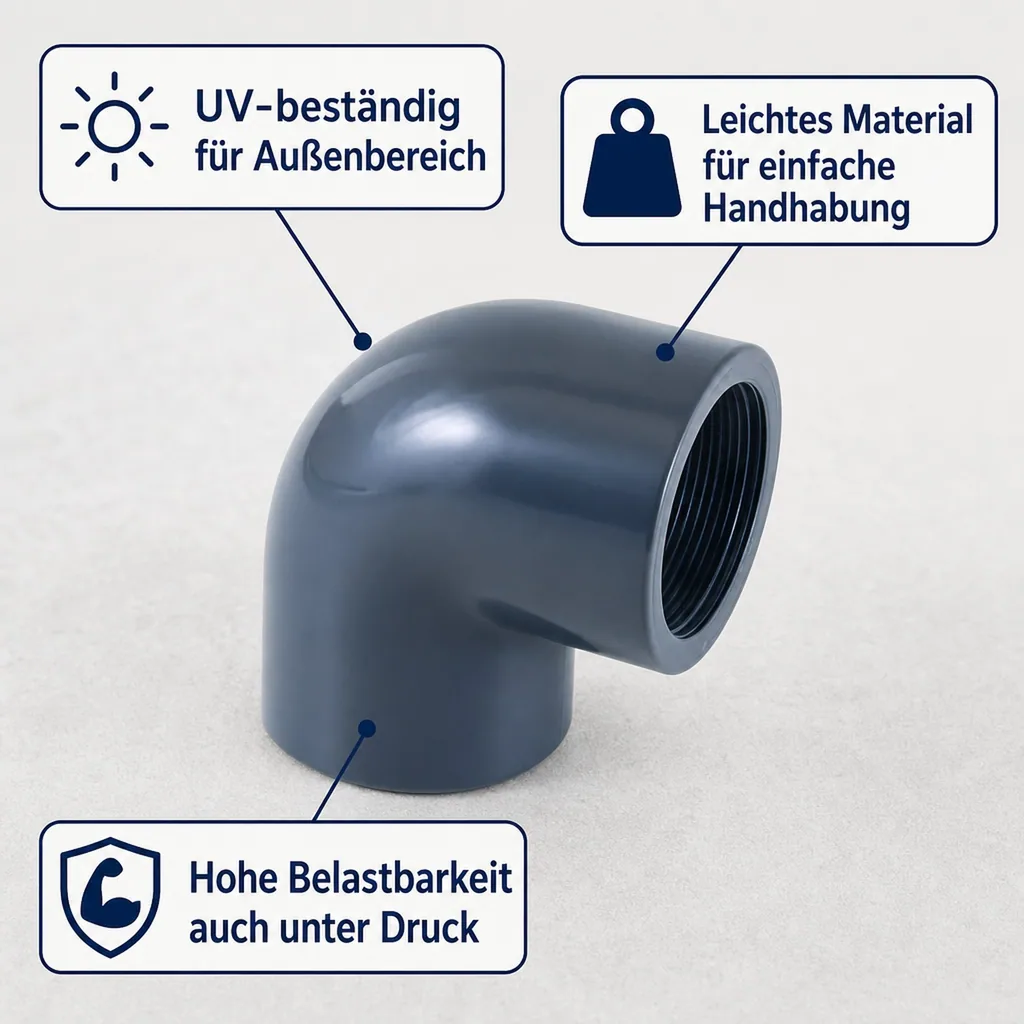 PVC Winkel 90 Grad, PVC Fitting 20mm, PVC-U Muffe 1/2 Zoll