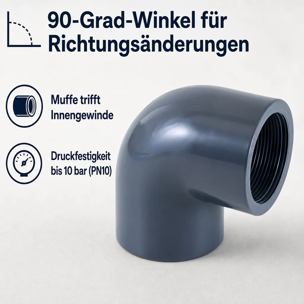 PVC Winkel 90 Grad, PVC Fitting 20mm, PVC-U Muffe 1/2 Zoll