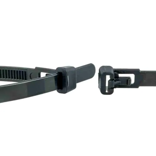 Kabelbinder schwarz, 100 Stück, 370x7,6mm, wiederlösbar, UV-beständig